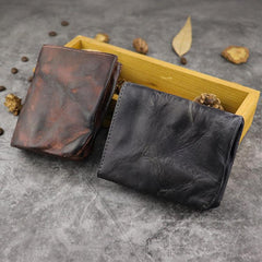 Vintage Handmade Red Mens Leather Bifold billfold Wallet Green Small Wallet for Men