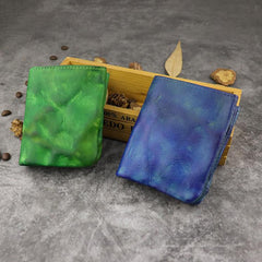 Vintage Handmade Red Mens Leather Bifold billfold Wallet Green Small Wallet for Men