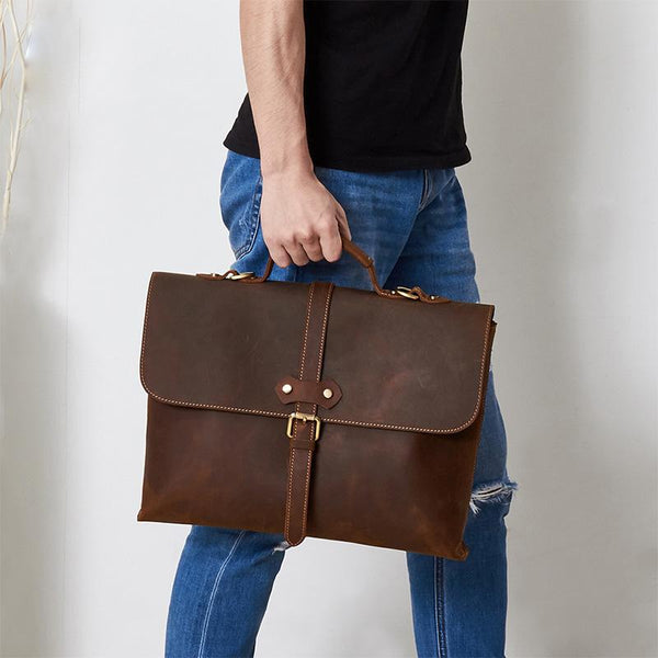 Vintage LEATHER MENS BRIEFCASE BUSINESS Bag VINTAGE 14inch Laptop SHOULDER BAG HANDBAGS FOR MEN