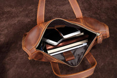 Vintage Leather Mens Laptop Handbag Work Bag Business Bag Shoulder Bag For Men