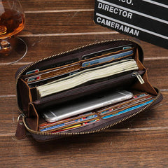 Vintage Cool Mens Leather Long Wallet Clutch Wallet Phone Wallet for Men