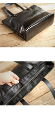 Fashion Coffee Leather Men Womens 14 inches Black Tote Bag Shoulder Tote Bag For Men
