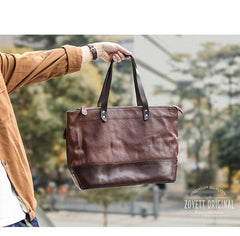 Fashion Coffee Leather Men Womens 14 inches Black Tote Bag Shoulder Tote Bag For Men