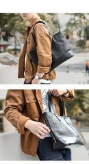 Fashion Coffee Leather Men Womens 14 inches Black Tote Bag Shoulder Tote Bag For Men