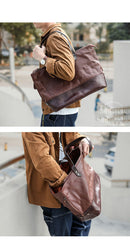 Fashion Coffee Leather Men Womens 14 inches Black Tote Bag Shoulder Tote Bag For Men