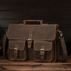 Vintage Brown Leather Men's Professional Briefcase 13‘’ Laptop Shoulder Briefcase For Men