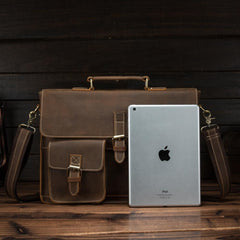 Vintage Brown Leather Men's Professional Briefcase 13‘’ Laptop Shoulder Briefcase For Men