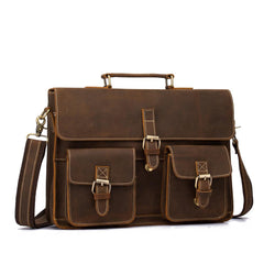 Vintage Brown Leather Men's Professional Briefcase 13‘’ Laptop Shoulder Briefcase For Men