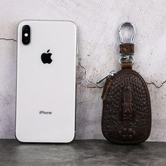 Black Leather Men's Key Wallet Zipper Car Key Case Car Holder For Men