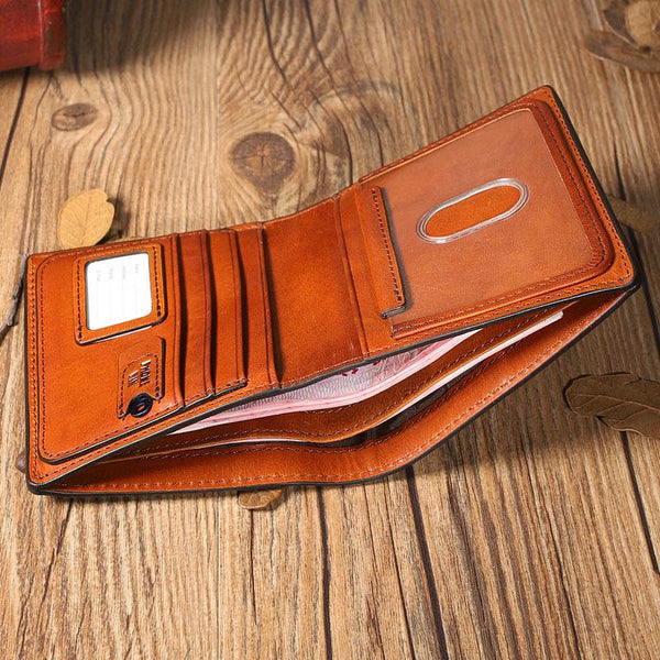 Brown Leather Mens Cool billfold Leather Wallet Men Small Bifold Wallets for Men DM01381014