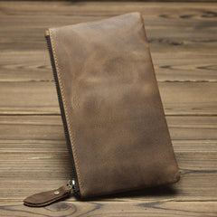 MENS LEATHER SLIM ZIPPER CLUTCH WALLET Zipper Long Wallet FOR MEN