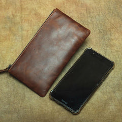 MENS LEATHER SLIM ZIPPER CLUTCH WALLET Zipper Long Wallet FOR MEN
