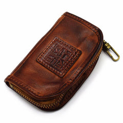 Vintage Mens LEATHER Car Key Holder Zipper Key Wallet Key Holder for Men