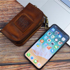 Vintage Mens LEATHER Car Key Holder Zipper Key Wallet Key Holder for Men