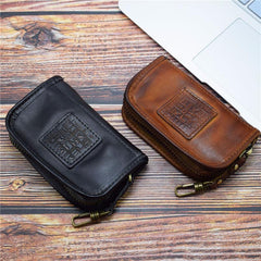 Vintage Mens LEATHER Car Key Holder Zipper Key Wallet Key Holder for Men