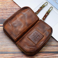 Vintage Mens LEATHER Car Key Holder Zipper Key Wallet Key Holder for Men