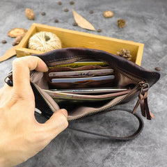 Retro Soft Leather Brown Men's Business Black Clutch Bag Purse Large Red Wristlet Bag For Men