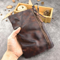 Retro Soft Leather Brown Men's Business Black Clutch Bag Purse Large Red Wristlet Bag For Men