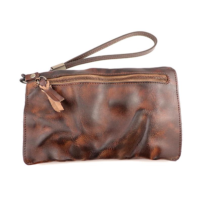 Cool Brown Black Leather Men's Clutch Bag Clutch Purse Business