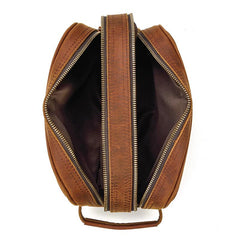 vintage Leather Men's Clutch Bag Double Zipped Small Wristlet Handbag For Men