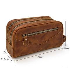 vintage Leather Men's Clutch Bag Double Zipped Small Wristlet Handbag For Men