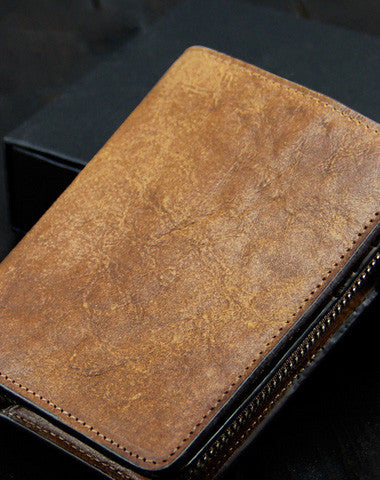 Handmade men billfold leather wallet men vintage brown gray billfold wallet for him - EverHandmade