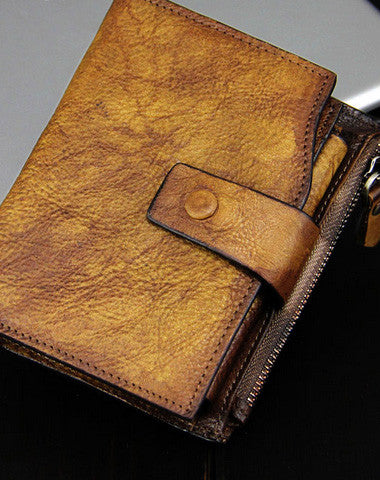 Handmade men billfold leather wallet men vintage gray brown billfold wallet for him - EverHandmade