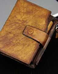 Handmade men billfold leather wallet men vintage gray brown billfold wallet for him