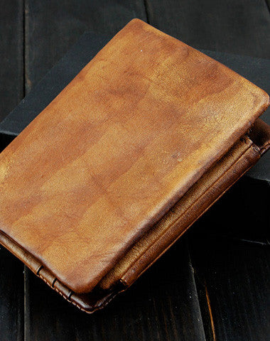 Handmade men billfold leather wallet men vintage brown gray purple wallet for him - EverHandmade