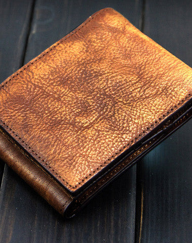 Handmade men billfold leather wallet men vintage brown gray wallet for him - EverHandmade