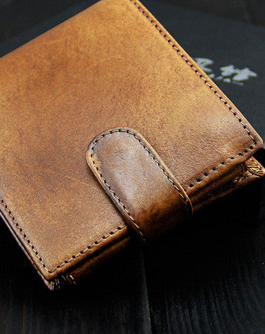 Handmade men billfold leather wallet men vintage brown navy billfold wallet for him - EverHandmade