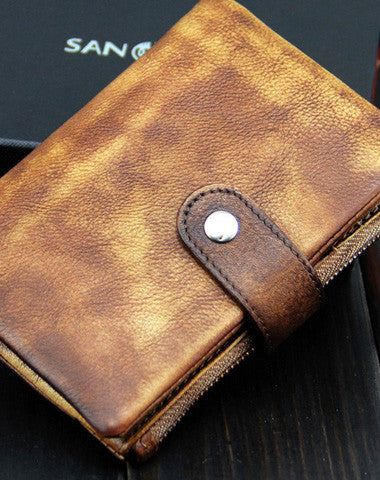 Handmade men billfold leather wallet men vintage navy brown billfold wallet for him - EverHandmade