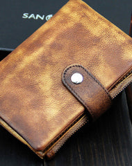 Handmade men billfold leather wallet men vintage navy brown billfold wallet for him