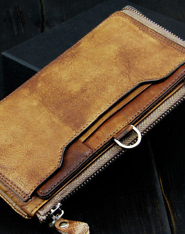 Cool mens long leather wallets vintage brown leaather long wallet for men - EverHandmade