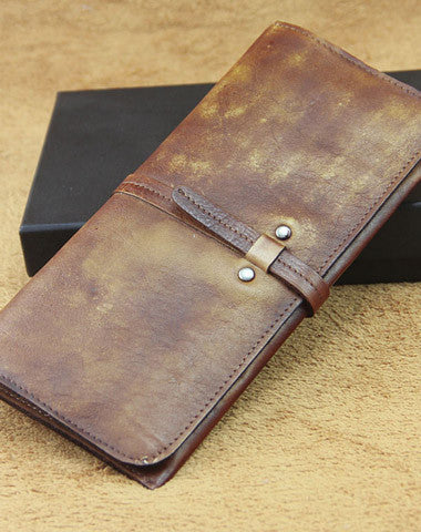 Vintage Mens long leather wallet men Slim bifold long wallet for Men - EverHandmade