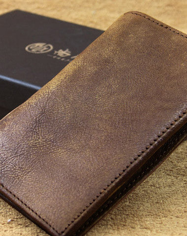 men long leather wallet men trifold vintage gray brown long wallet for him - EverHandmade