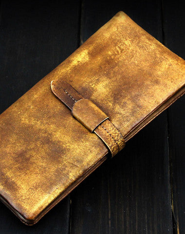 Cool mens long leather wallet vintage brown leaather long wallet for men - EverHandmade