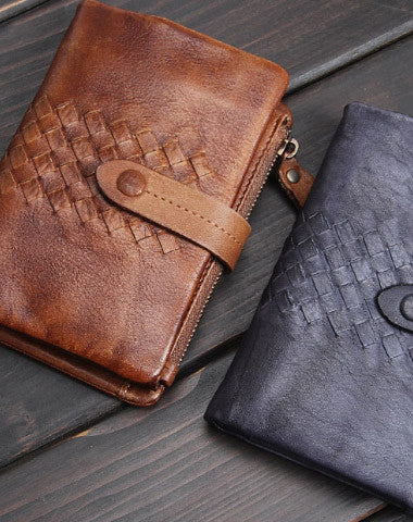Handmade men billfold leather wallet men vintage gray brown wallet for him - EverHandmade
