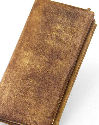 Handmade men long leather wallet men trifold vintage gray brown long wallet for him - EverHandmade