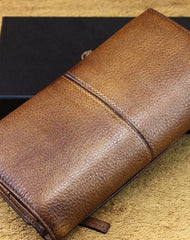 men long leather wallet men bifold vintage gray brown long wallet clutch for him