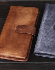 Cool Vintage Mens long leather wallet men bifold long wallets for men - EverHandmade