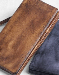 Handmade men long leather wallet clutch men bifold vintage gray brown long wallet for him - EverHandmade