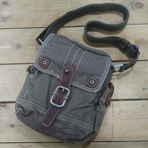 Mens Green Canvas Side Bag Canvas Vertical - Back View