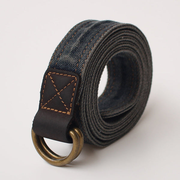 Slim Mens Double Loops Denim Belt Denim - Back View