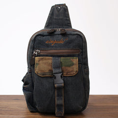 Vintage Blue Denim Mens Sling Bag Chest Bag Cool Blue Denim Sling Bag For Men