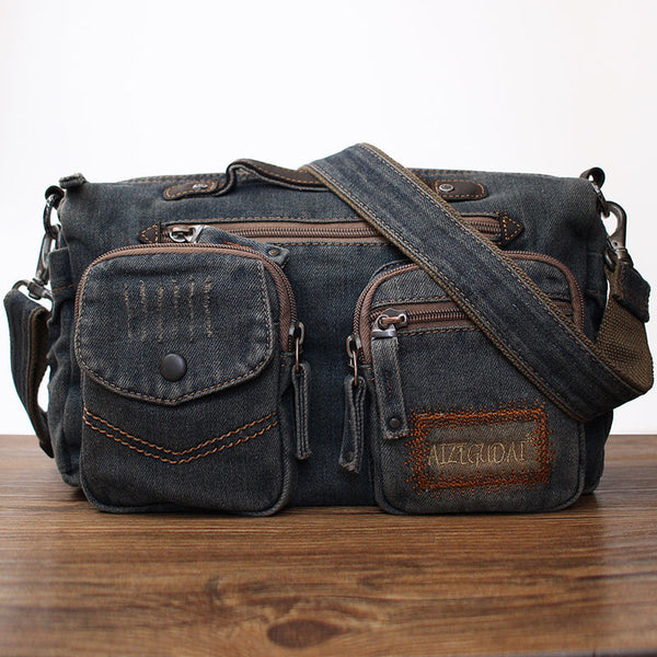 Blue Denim Side Bag Mens Denim Messenger - Back View