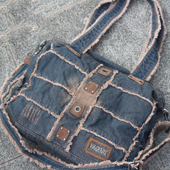 Vintage Blue Denim Womens HandBags Courier Bag - Side View