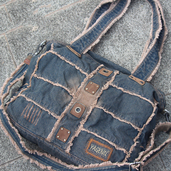 Vintage Blue Denim Womens HandBag Courier Bags - Back View