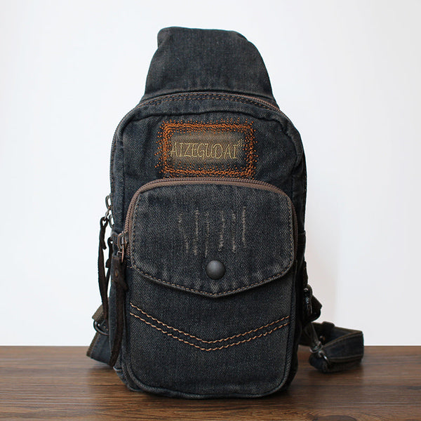 Vintage Blue Denim Mens Sling Bags Chest - Back View