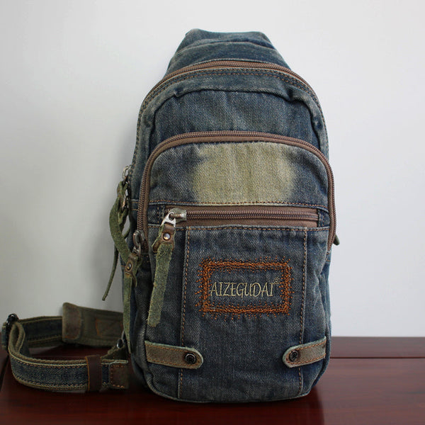 Blue Denim Mens Sling Bag Cool Chest - Back View
